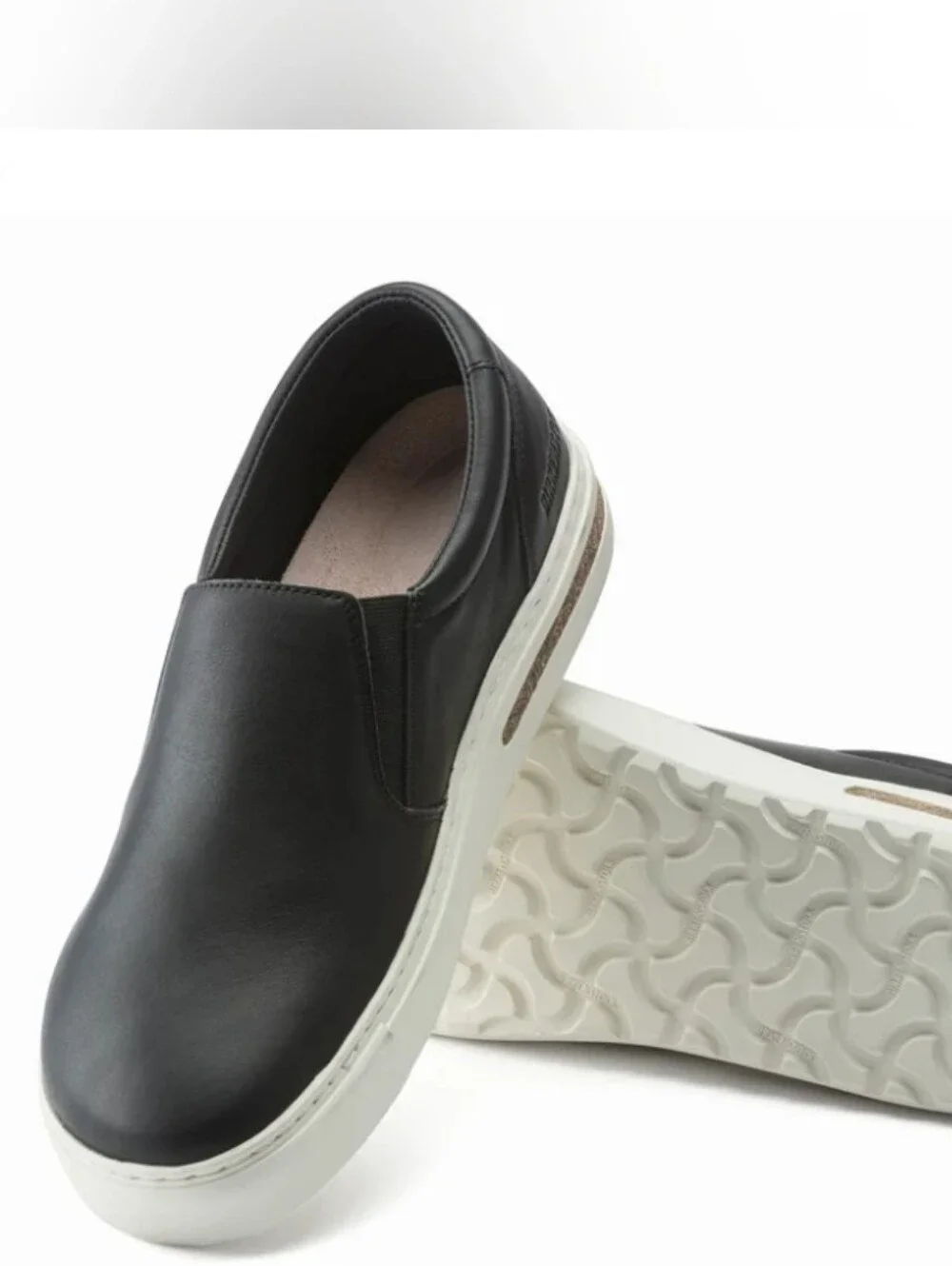 Birkenstock Oswego Women's Black Slip-On Leather Flats with White Sole 6N
